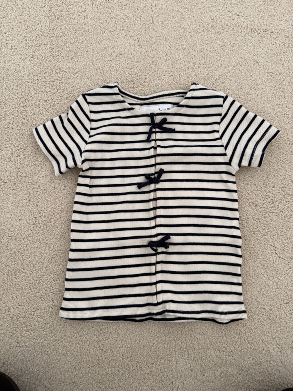 Zara Striped Short-Sleeve Bow detail Top - Cream & Navy